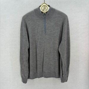 Raffi 1/4 Zip Mock neck Sweater Men's XL Grey 100% Extra Fine Merino Wool